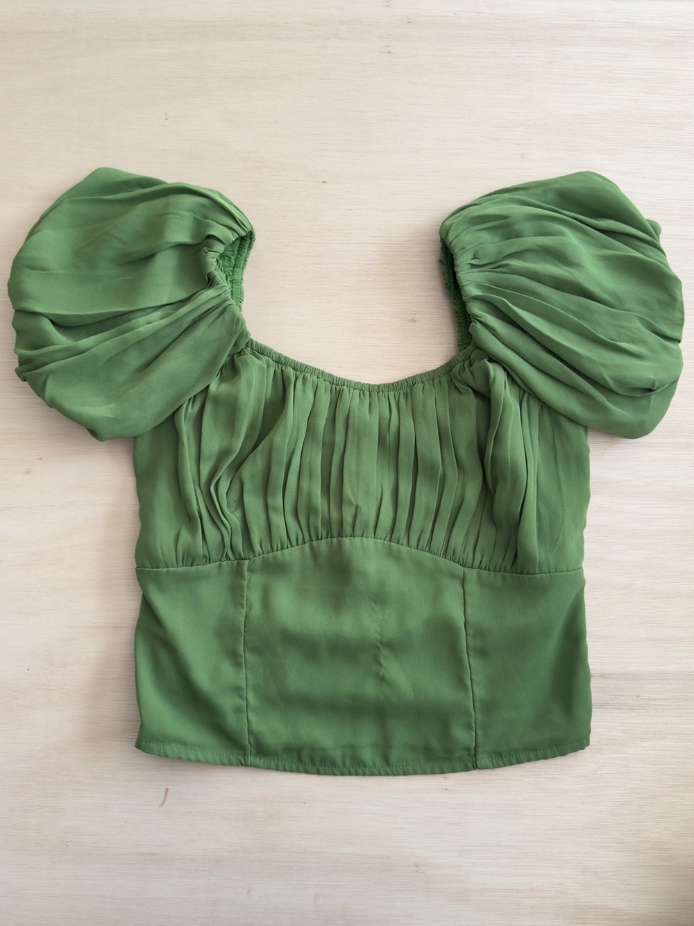 Abercrombie & Fitch Green Puff Sleeve Cropped Top